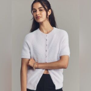 NWT Anthropologie Short Sleeev Eyelash Cardigan Sweater - Size XS - Lilac Powder